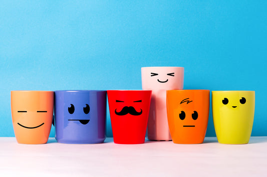 Coffee Mugs in multiple colors with funny faces