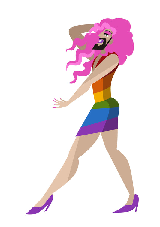 Drag queen in rainbow dress