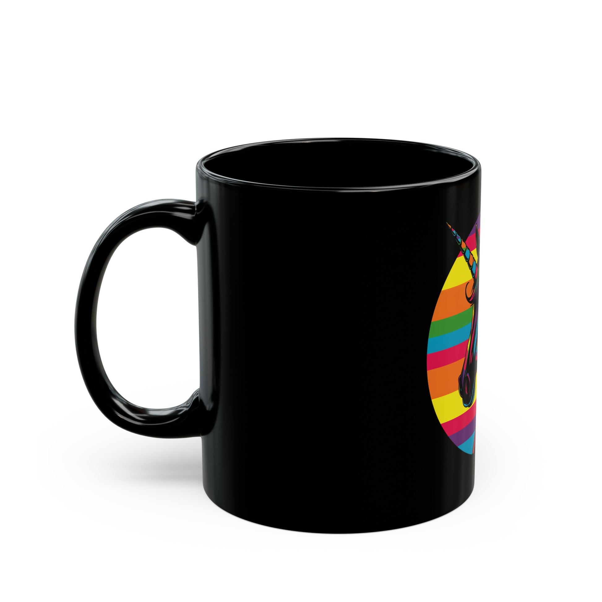 Rainbow Unicorn coffee mug in black